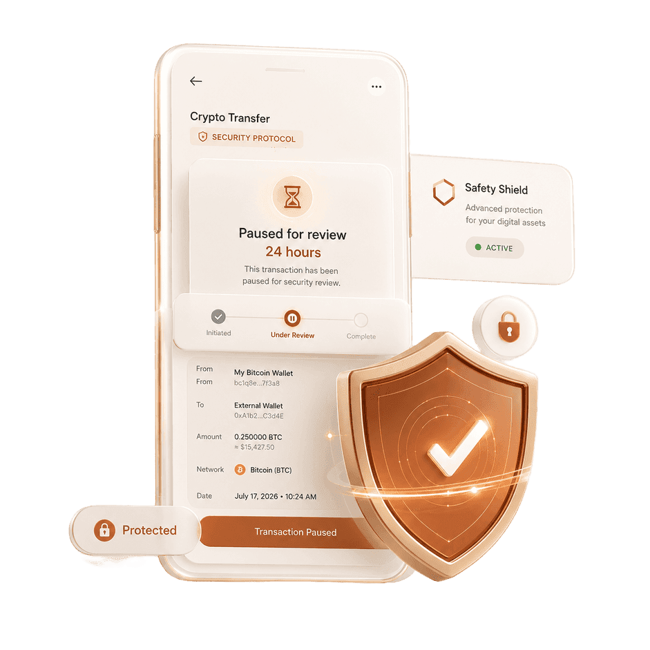 KitBank Safety Shield protecting a crypto transfer