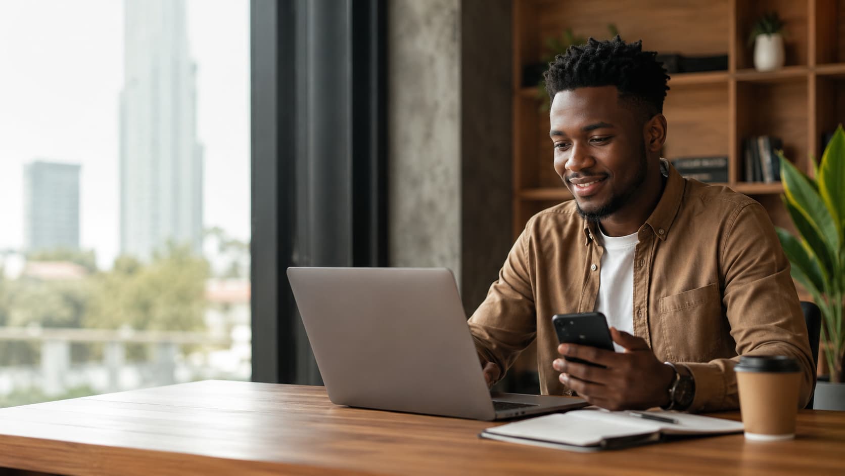 Business owner managing finances on the go