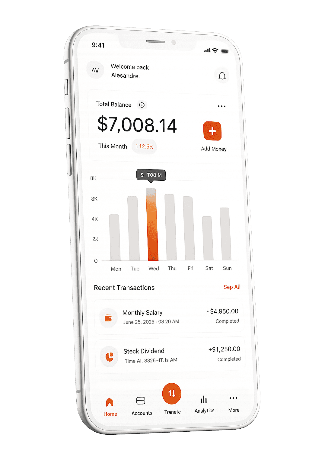 KitBank app showing spending insights and balance